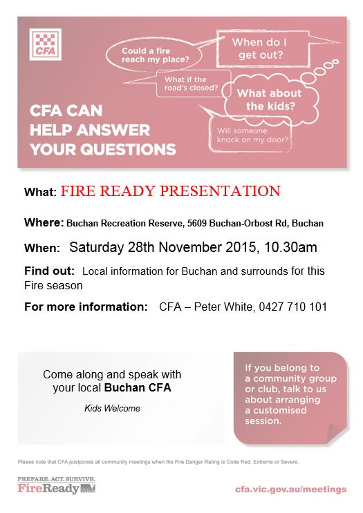 Fire Ready Presentation Saturday 28th November 2015 10.30am